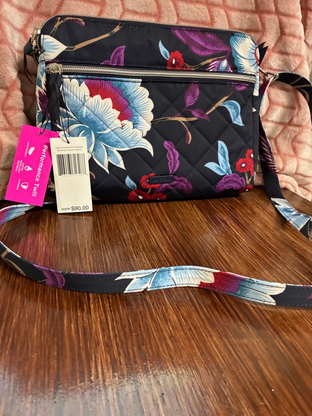 Vera Bradley Navy Quilted Crossbody with Multicolor Floral Print